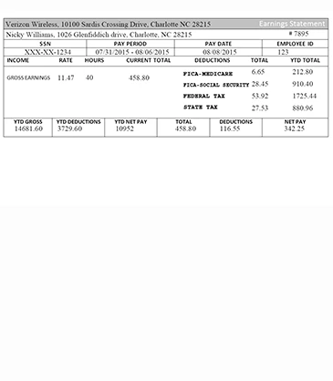 Paystub template, sample simple 3