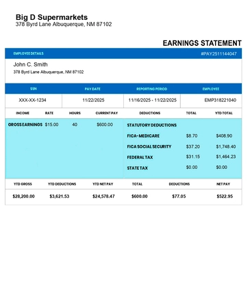 PDF Paystub Template simple blue